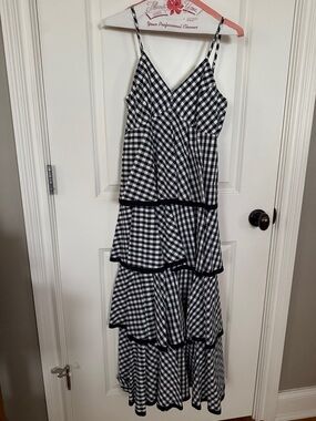 J. Crew Black and White Gingham Tiered Maxi Dress
